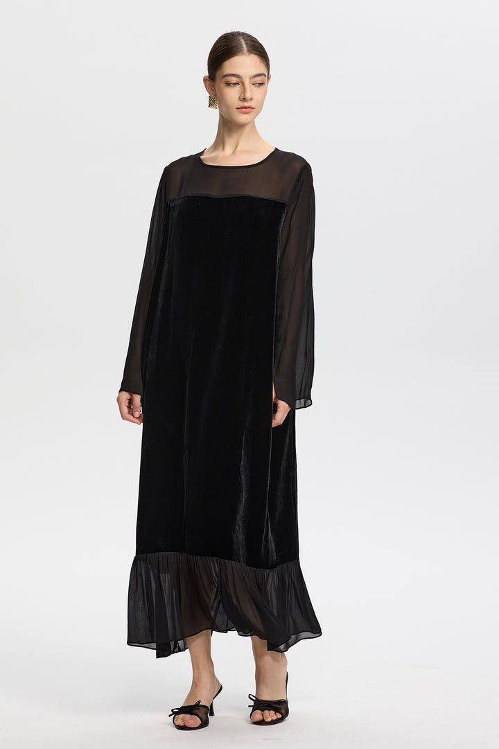 Maris Mesh Splice Velvet Dress