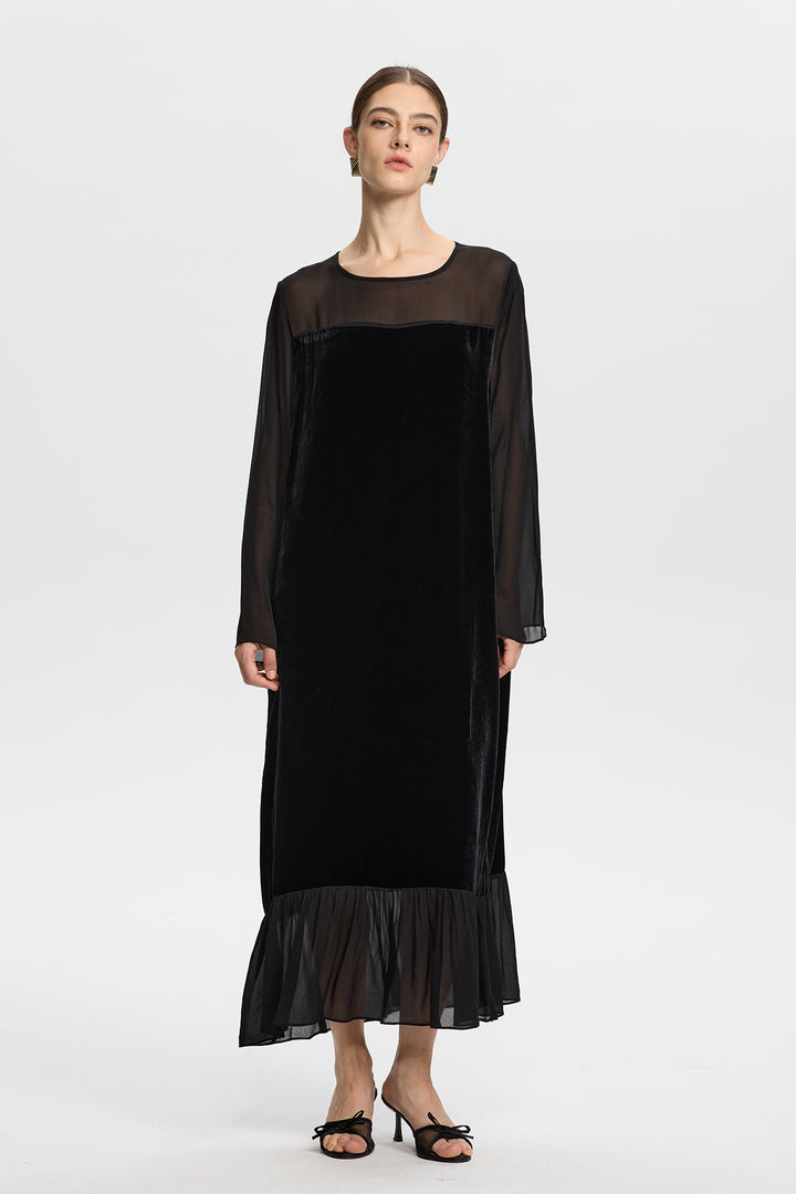Maris Mesh Splice Velvet Dress