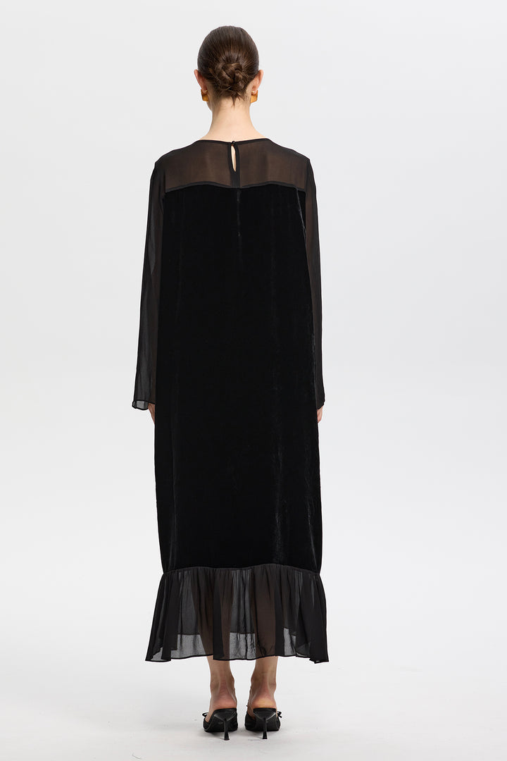 Maris Mesh Splice Velvet Dress