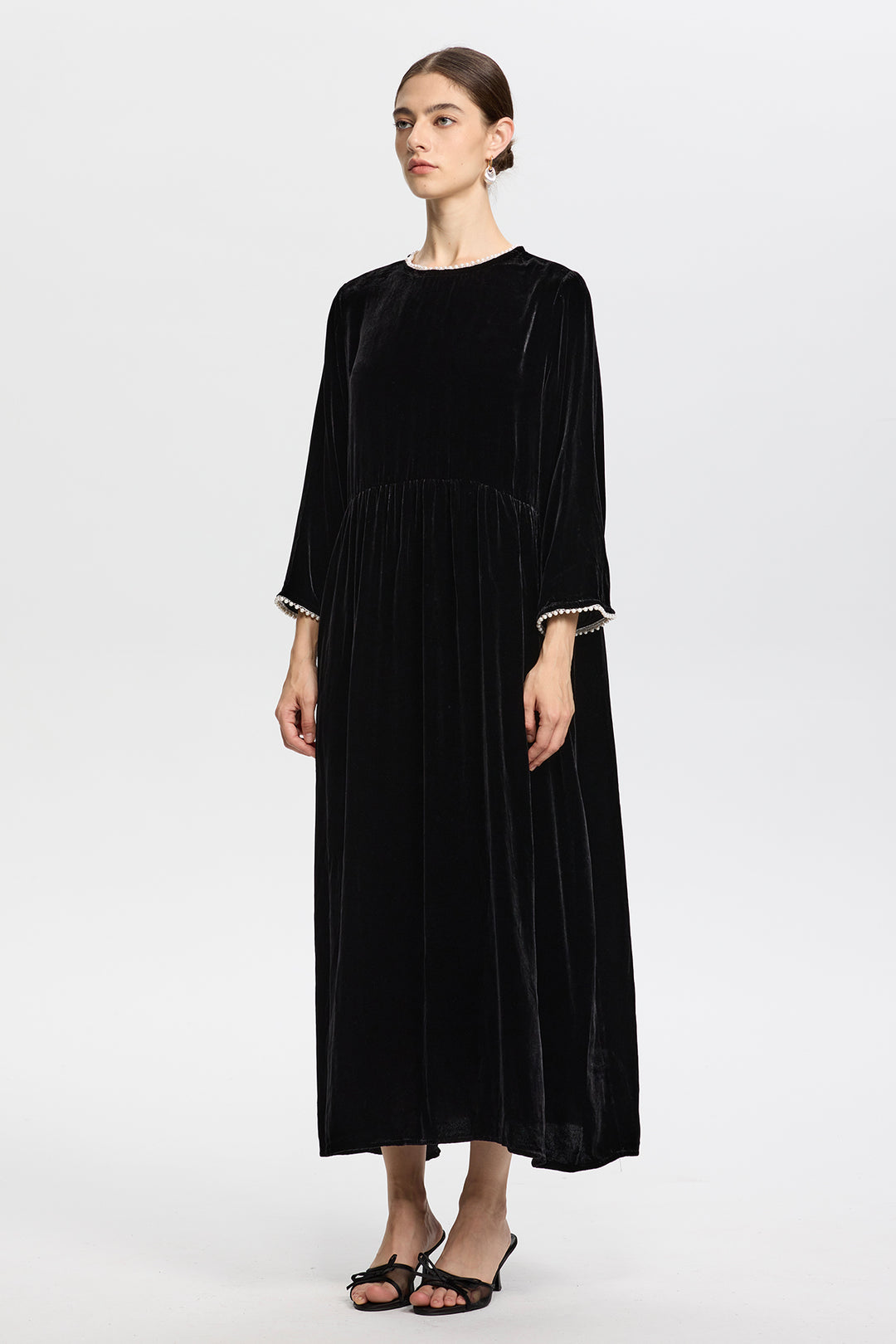 Selma Long Sleeve Pearl Velvet Maxi Dress