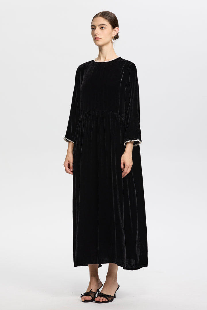 Selma Long Sleeve Pearl Velvet Maxi Dress