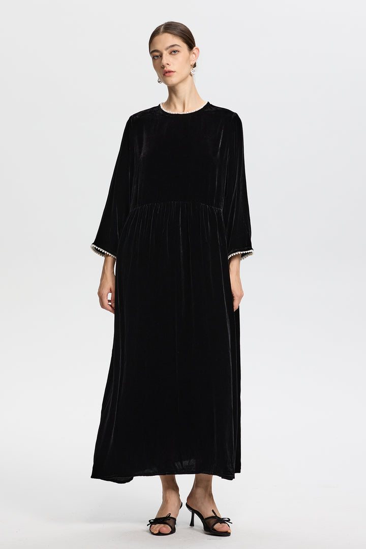 Selma Long Sleeve Pearl Velvet Maxi Dress