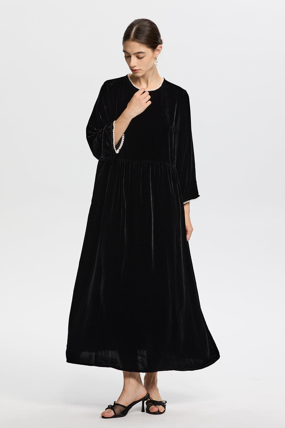 Selma Long Sleeve Pearl Velvet Maxi Dress