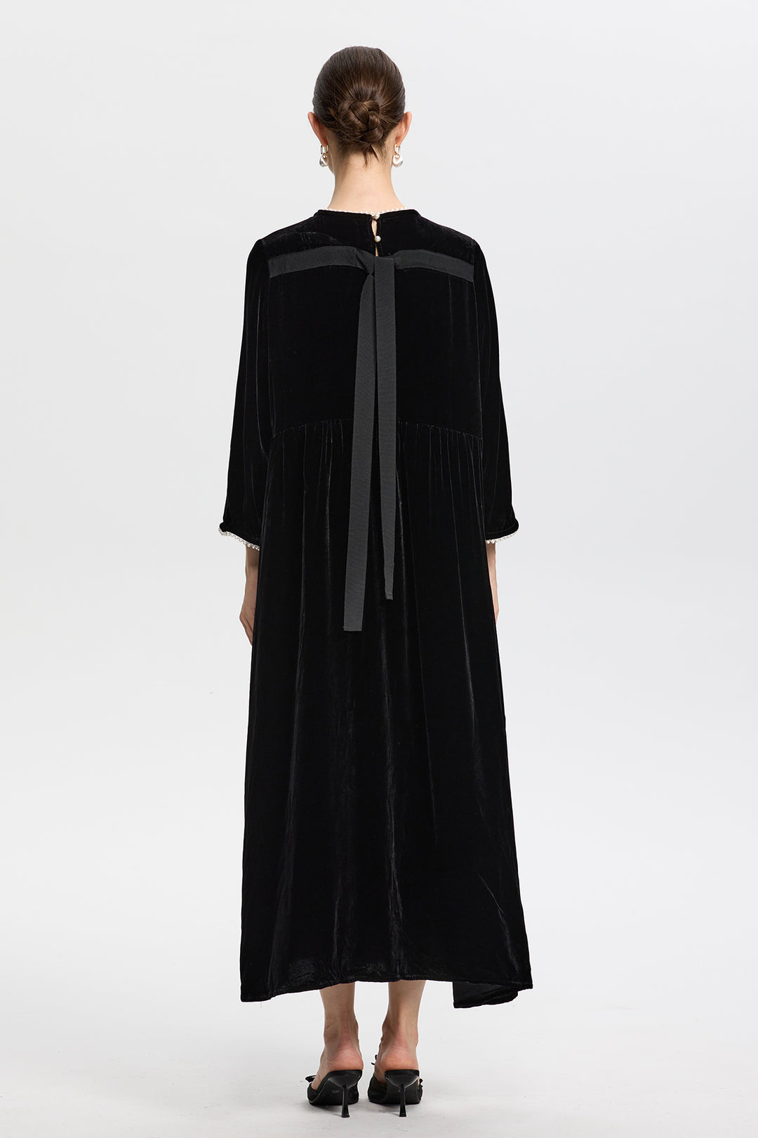 Selma Long Sleeve Pearl Velvet Maxi Dress