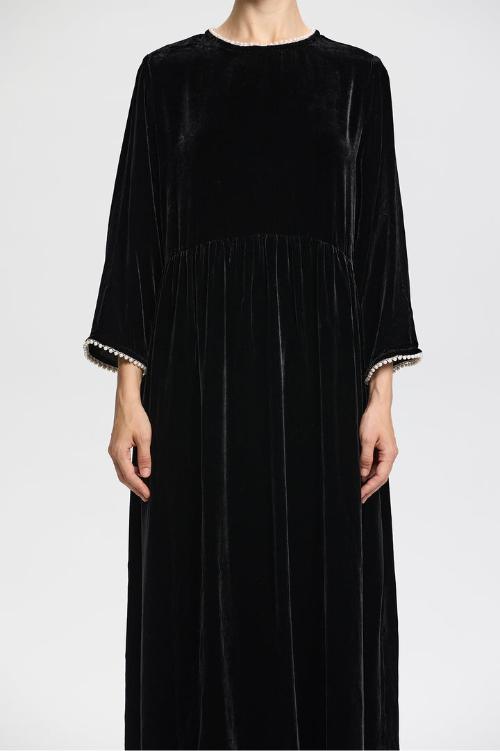 Selma Long Sleeve Pearl Velvet Maxi Dress