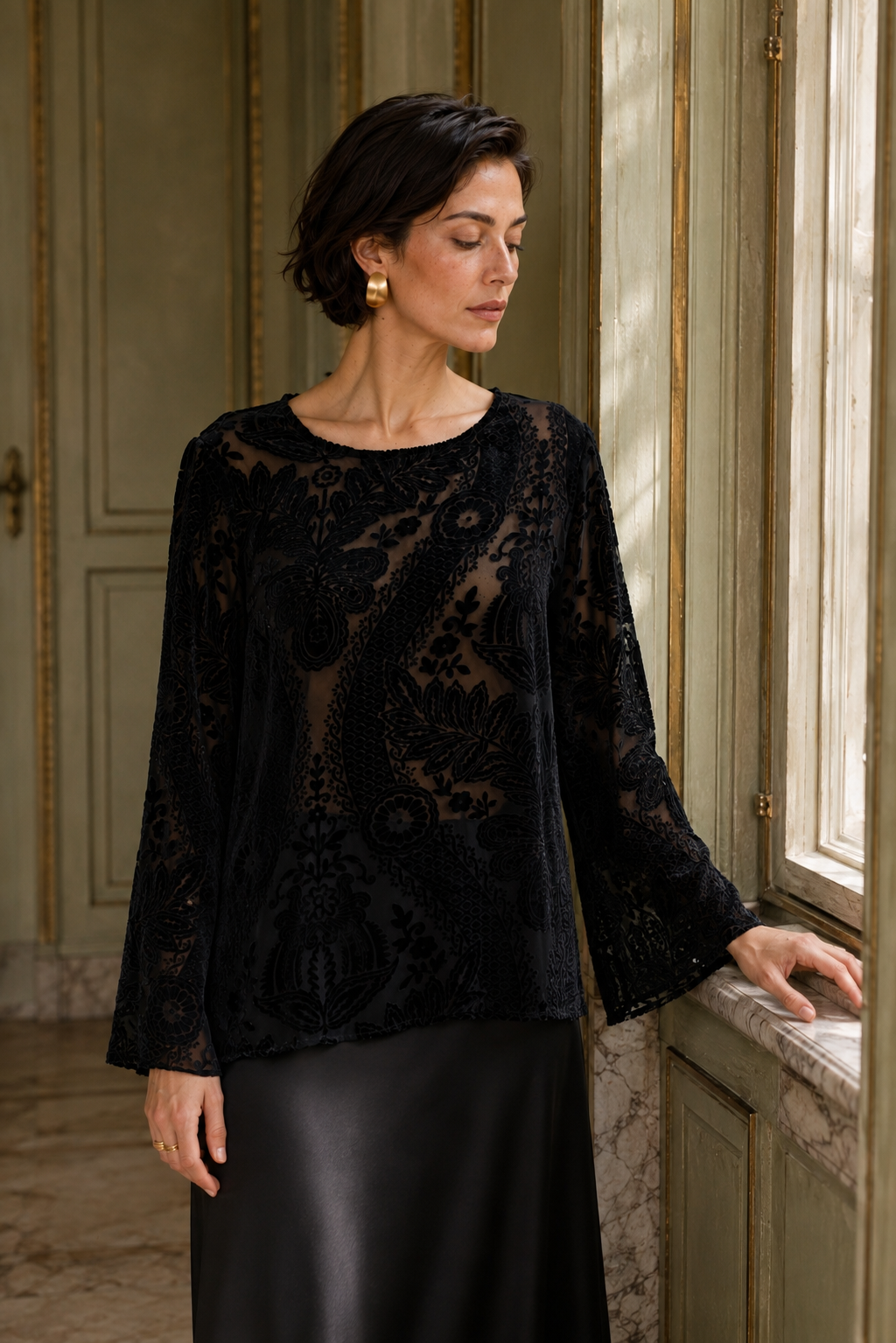 Ilaria Burnout Velvet Blouse