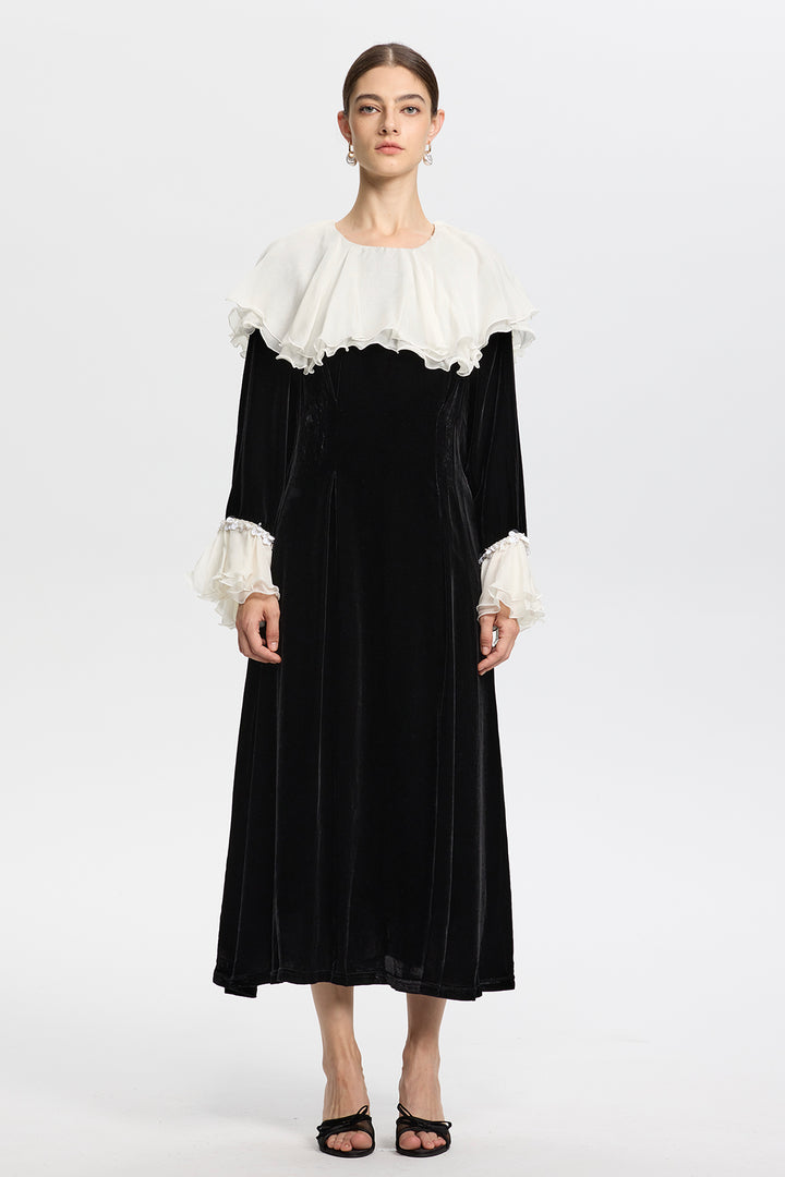 Amabel Velvet Maxi with Romantic White Frills