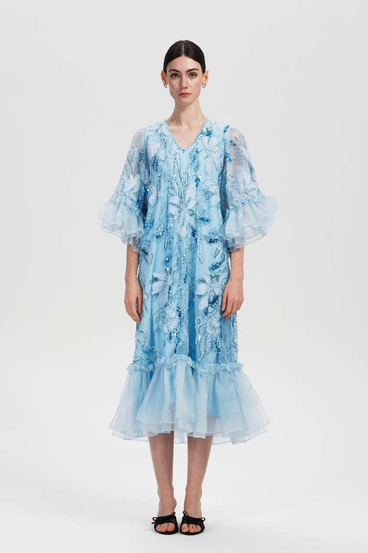 Celestine Azure Embellished Sequin Dress