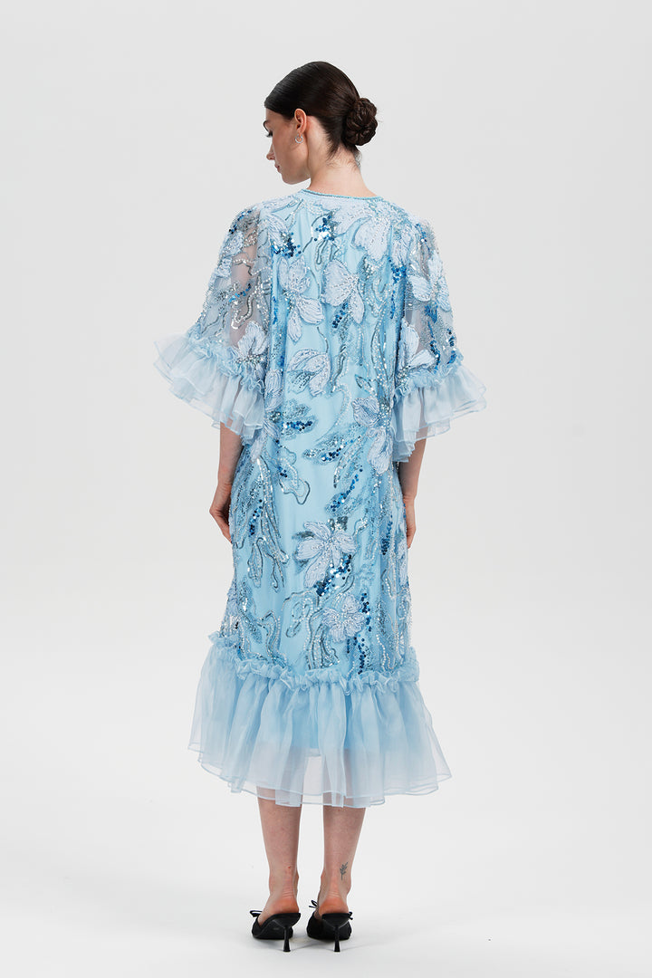 Celestine Azure Embellished Sequin Dress