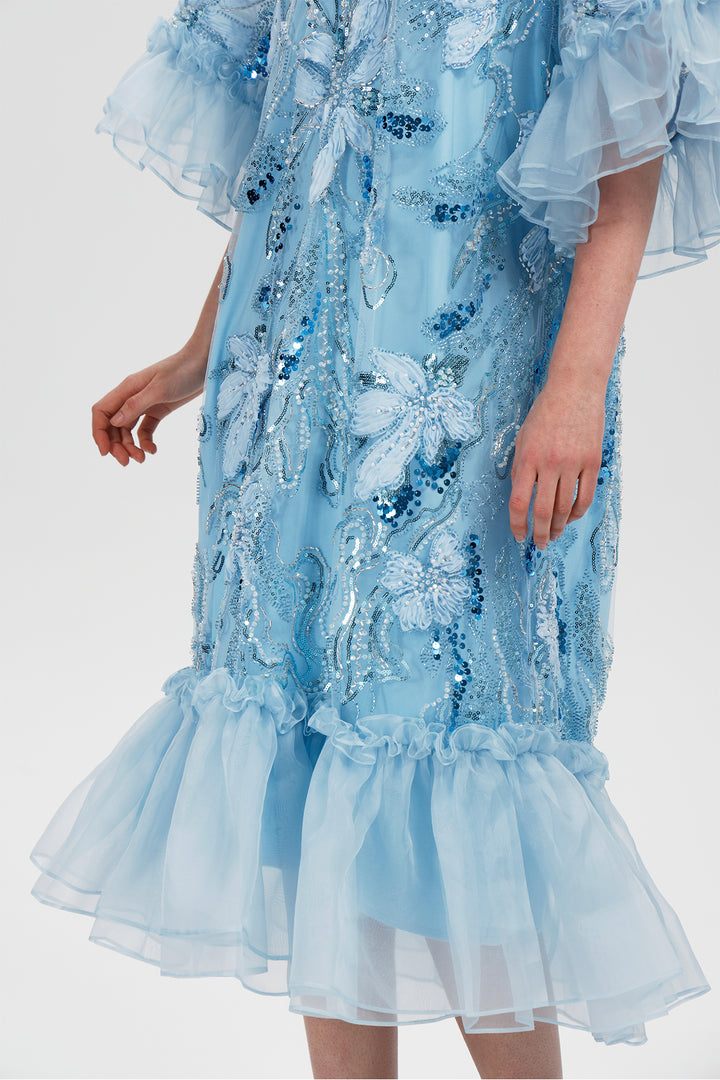 Celestine Azure Embellished Sequin Dress