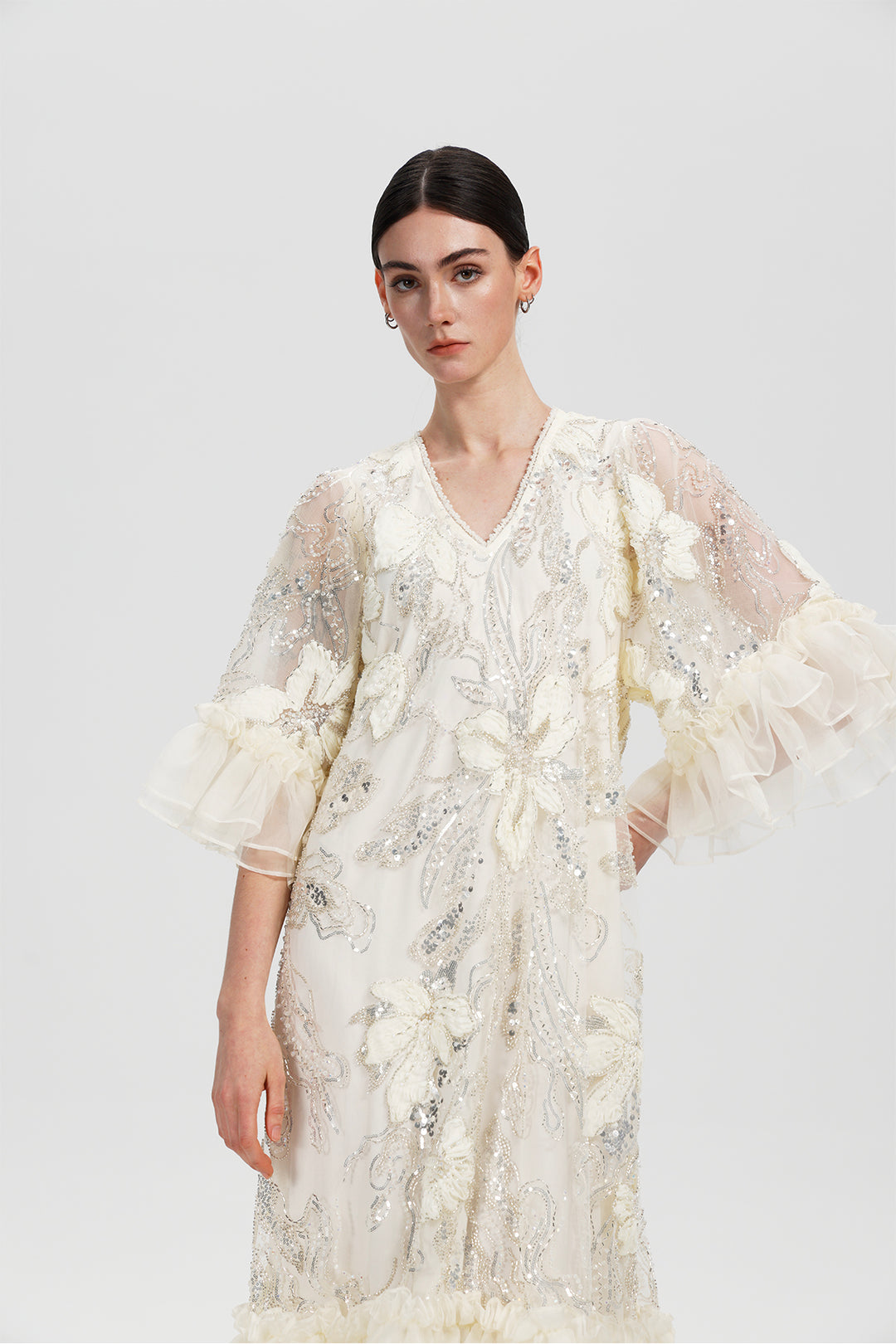 Celeste Cream Embellished Sequin Dress