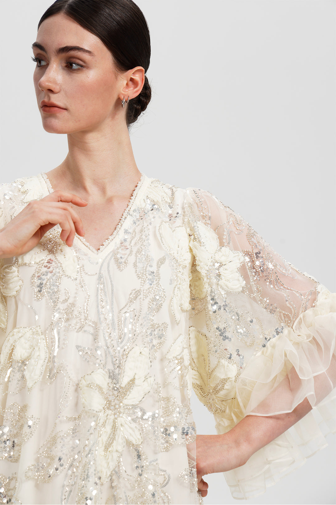 Celeste Cream Embellished Sequin Dress