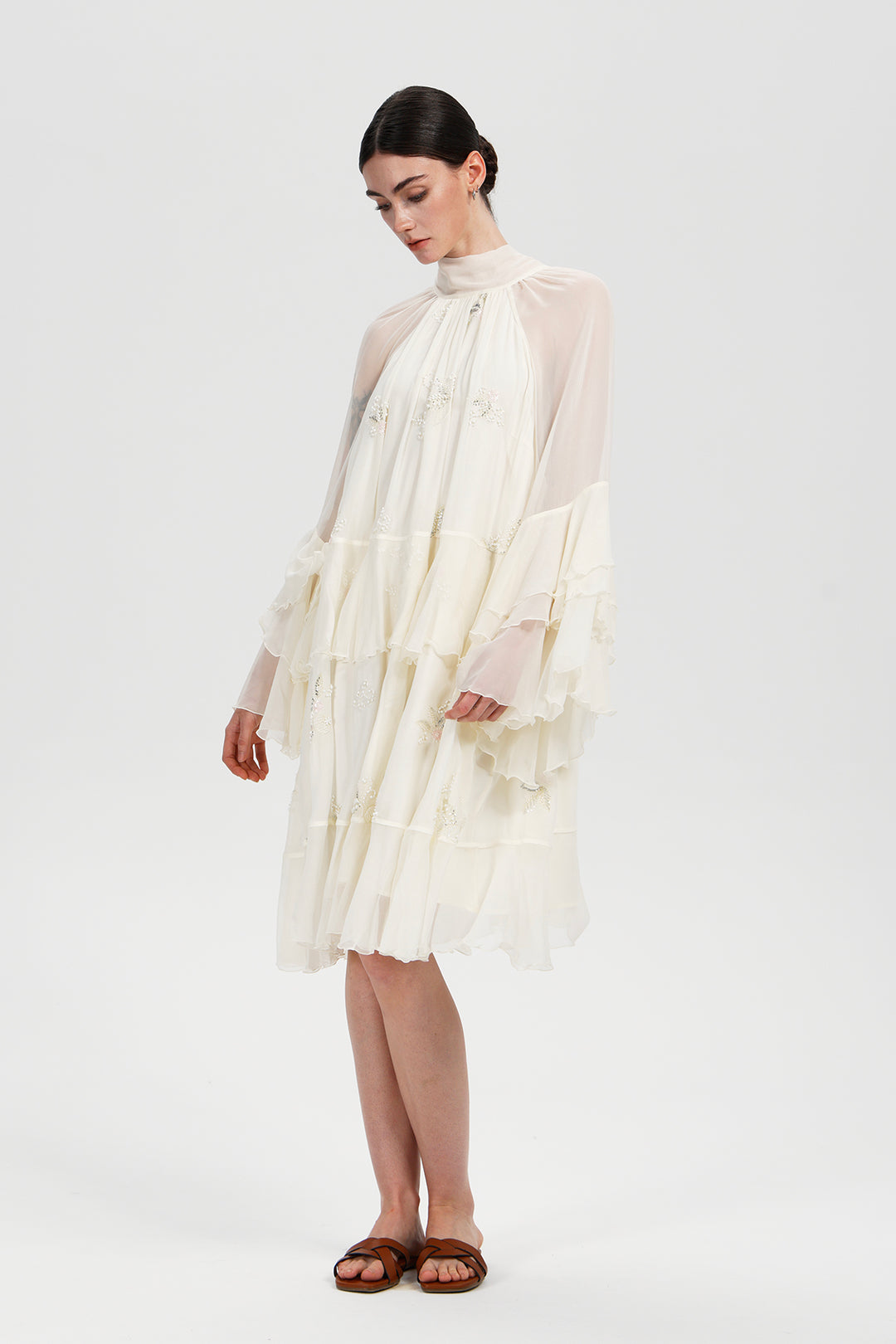 Elysia High-Neck Silk Layered Dress