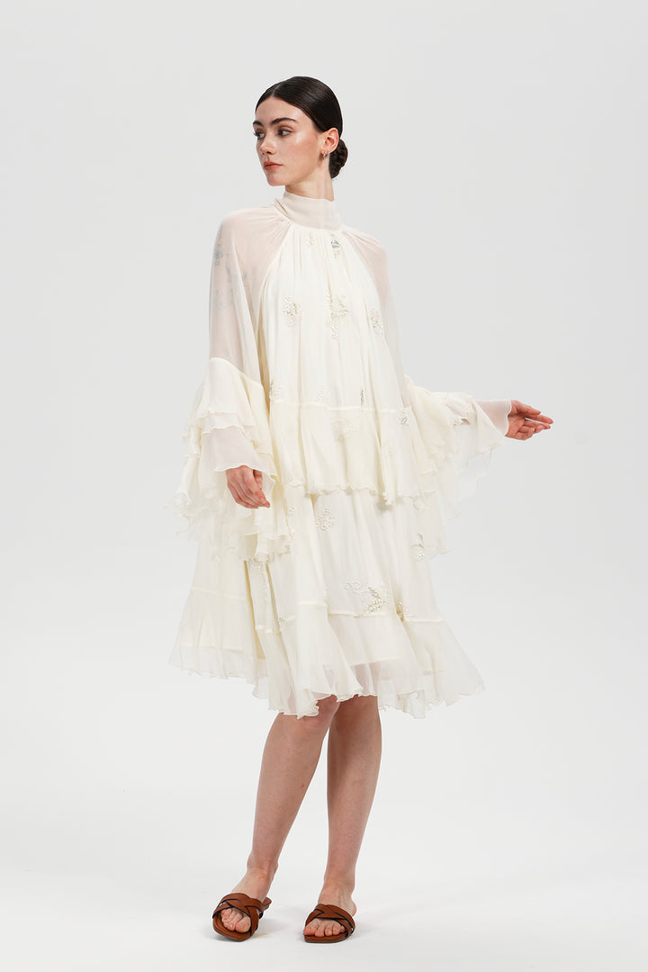 Elysia High-Neck Silk Layered Dress