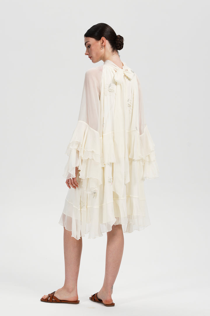 Elysia High-Neck Silk Layered Dress