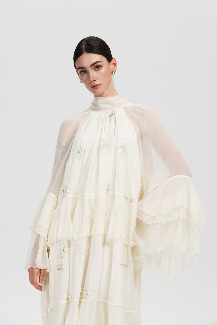 Elysia High-Neck Silk Layered Dress