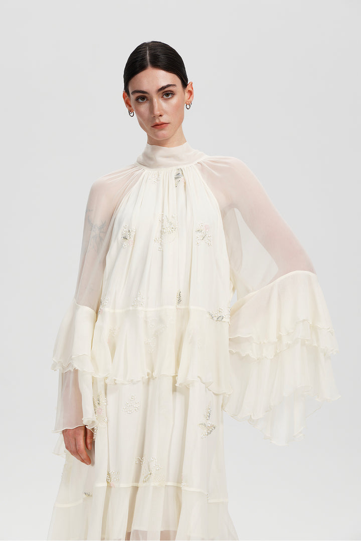 Elysia High-Neck Silk Layered Dress