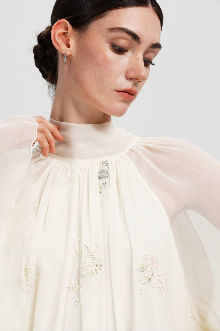 Elysia High-Neck Silk Layered Dress