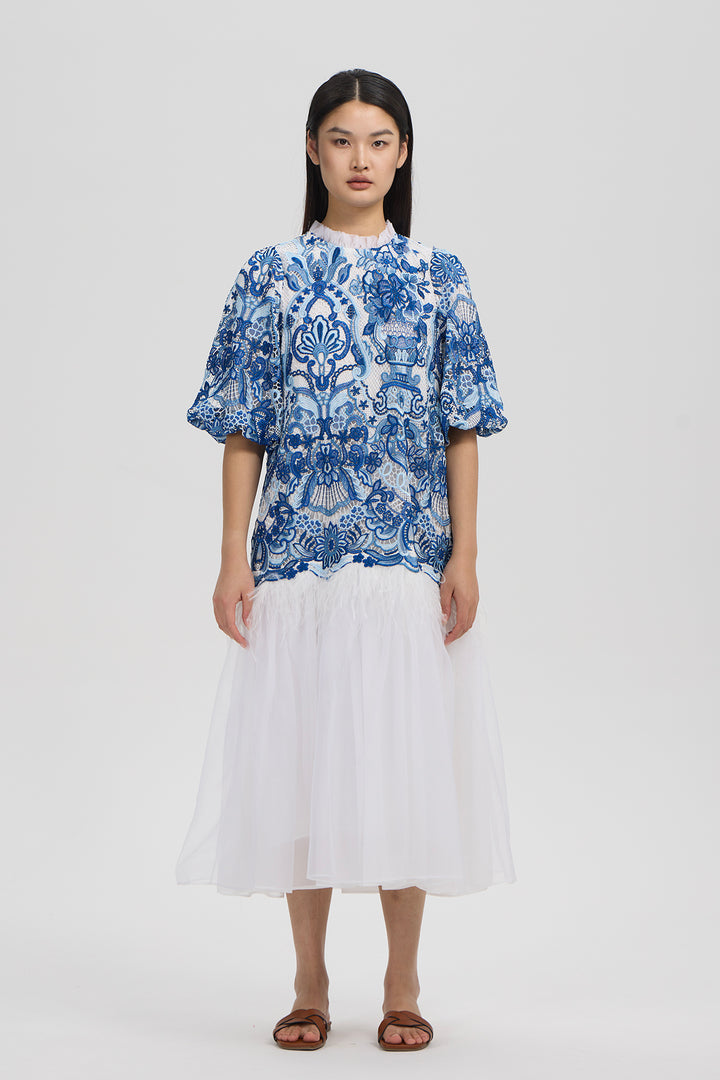 Odette Blue Embroidery Dress