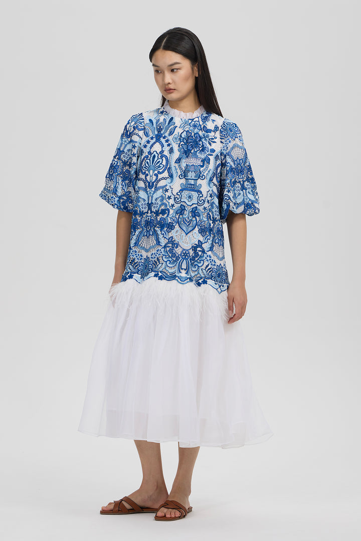 Odette Blue Embroidery Dress
