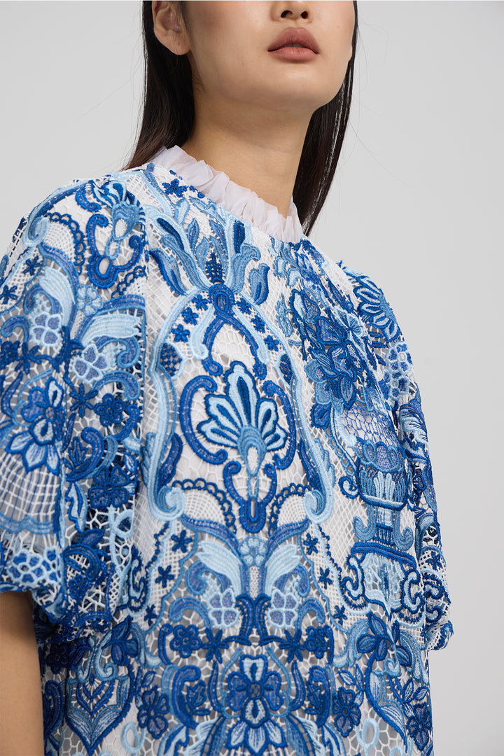 Odette Blue Embroidery Dress