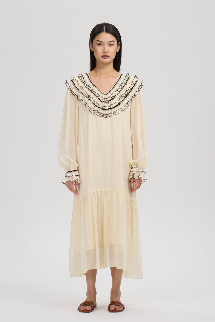 Evangeline Ruffled Silk Dress