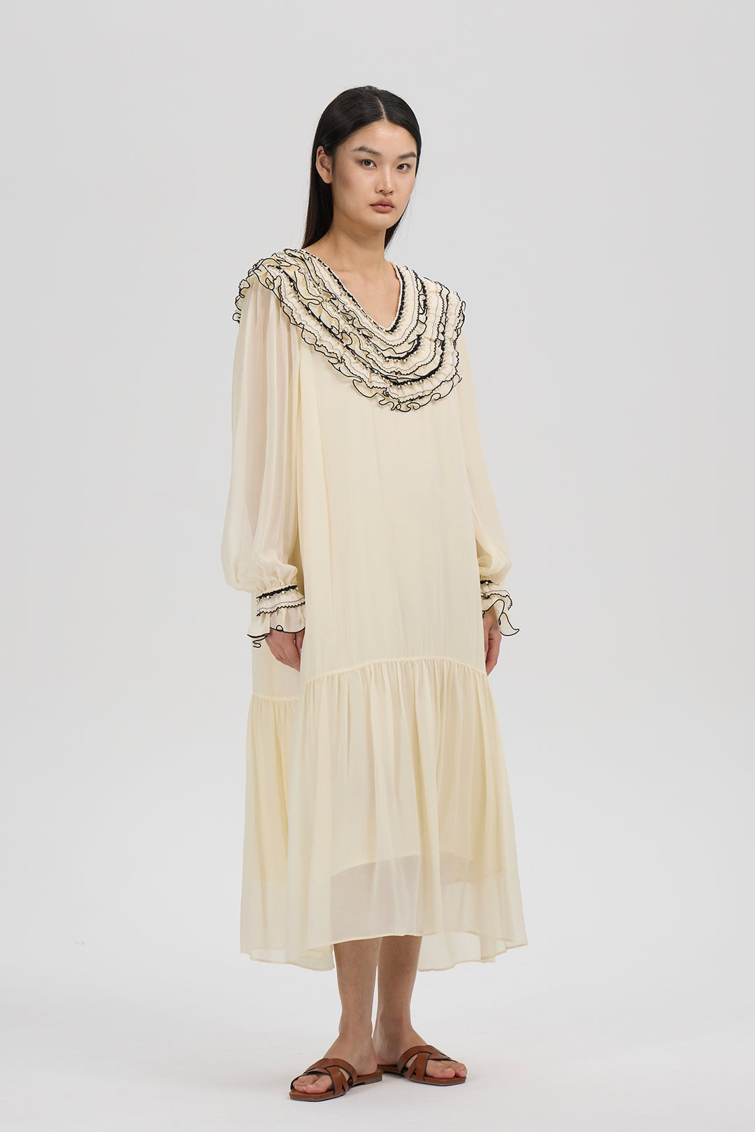 Evangeline Ruffled Silk Dress