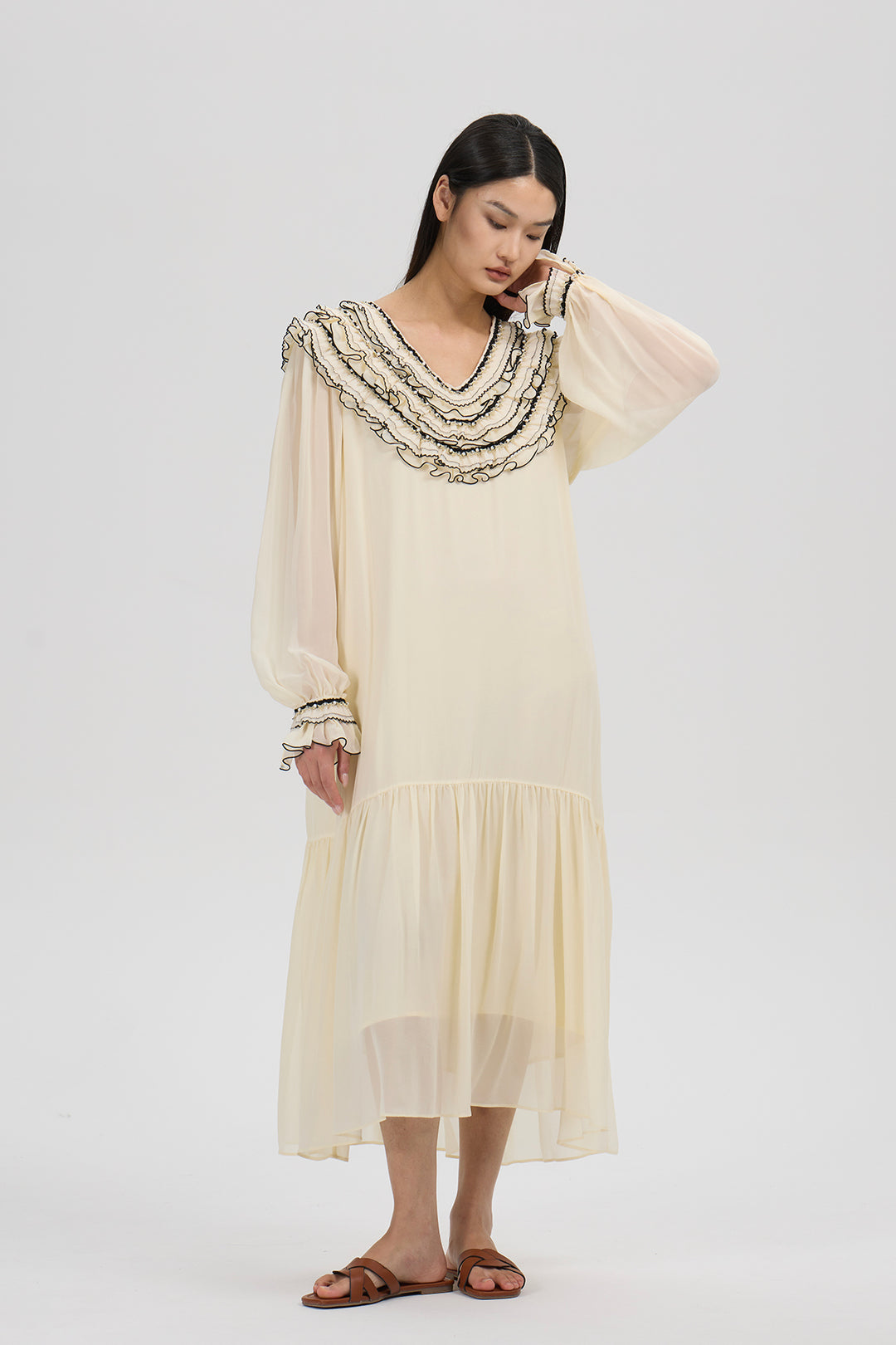 Evangeline Ruffled Silk Dress