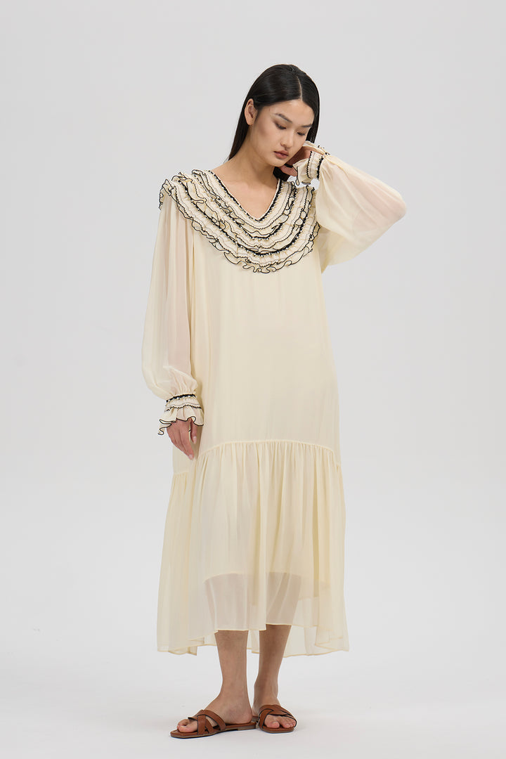 Evangeline Ruffled Silk Dress