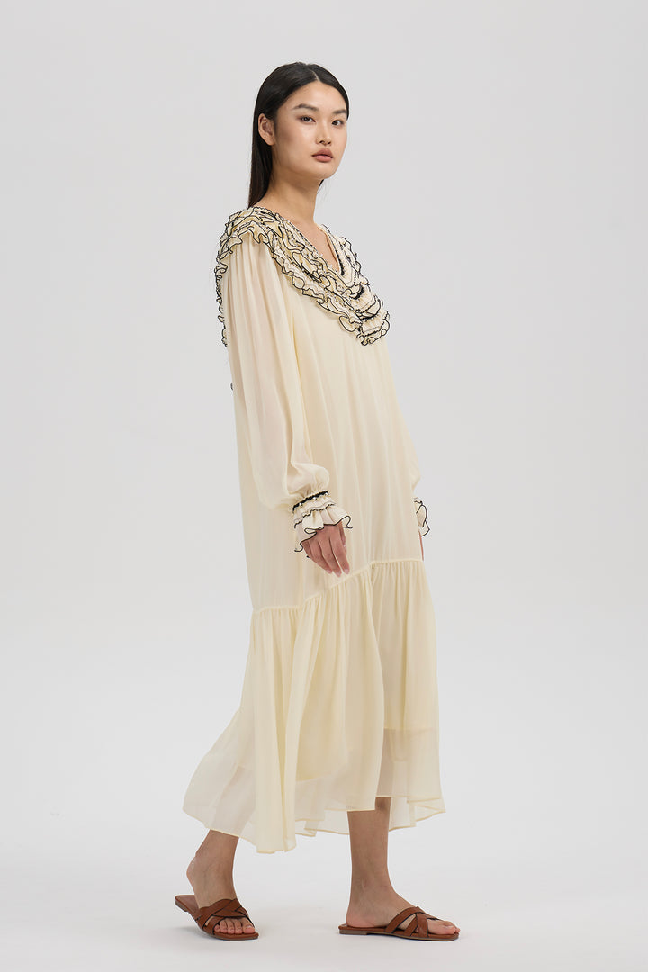 Evangeline Ruffled Silk Dress