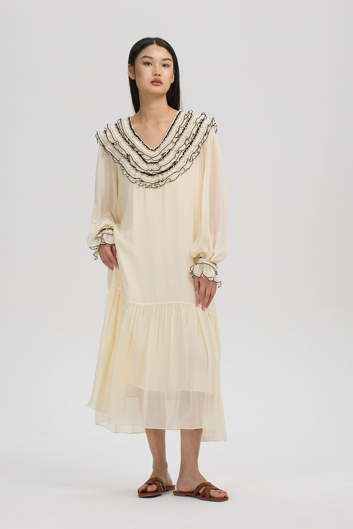 Evangeline Ruffled Silk Dress