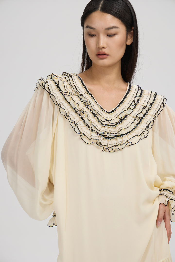 Evangeline Ruffled Silk Dress