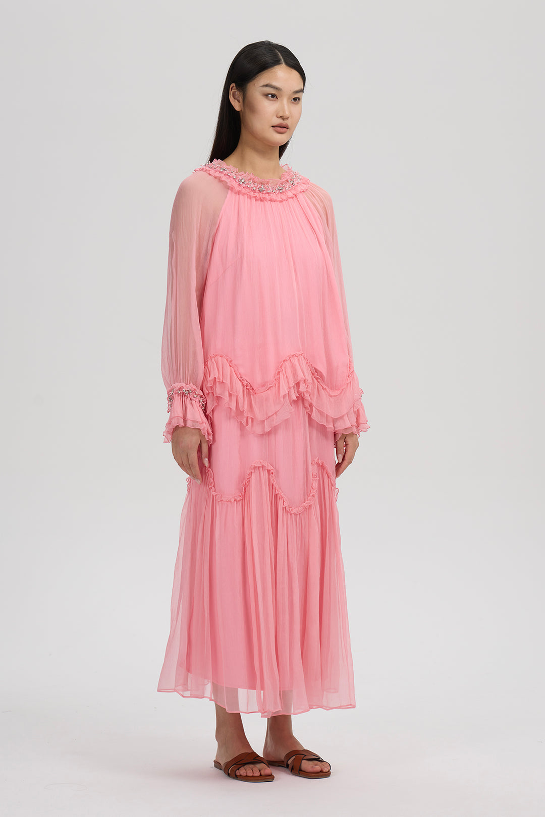 Rosalie Beaded Ruffle Silk Set