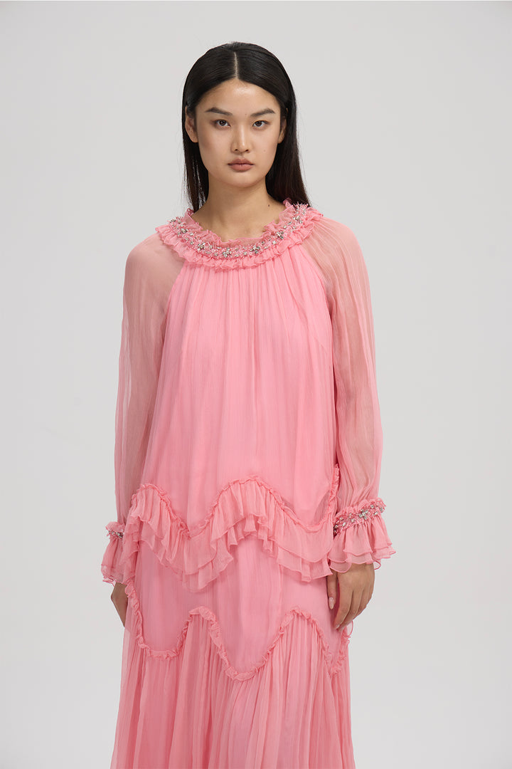 Rosalie Beaded Ruffle Silk Set