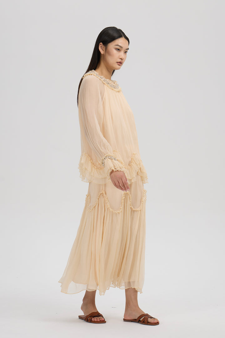 Rosalie Beaded Ruffle Silk Set