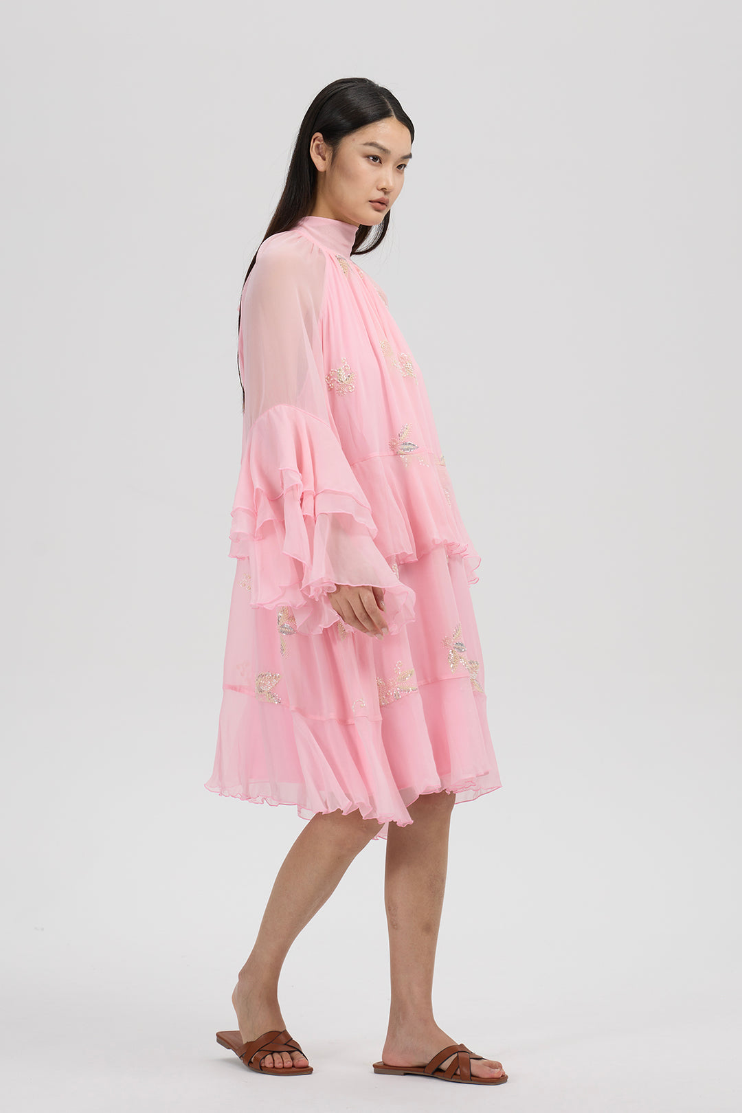 Elysia High-Neck Silk Layered Dress