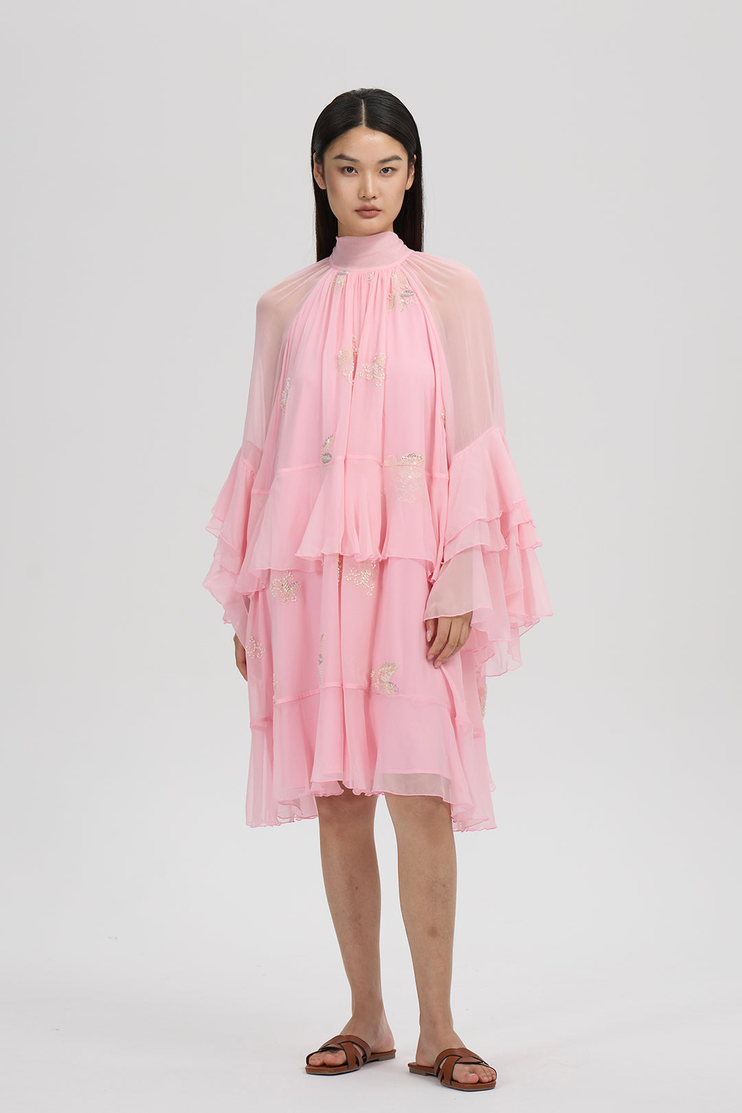 Elysia High-Neck Silk Layered Dress