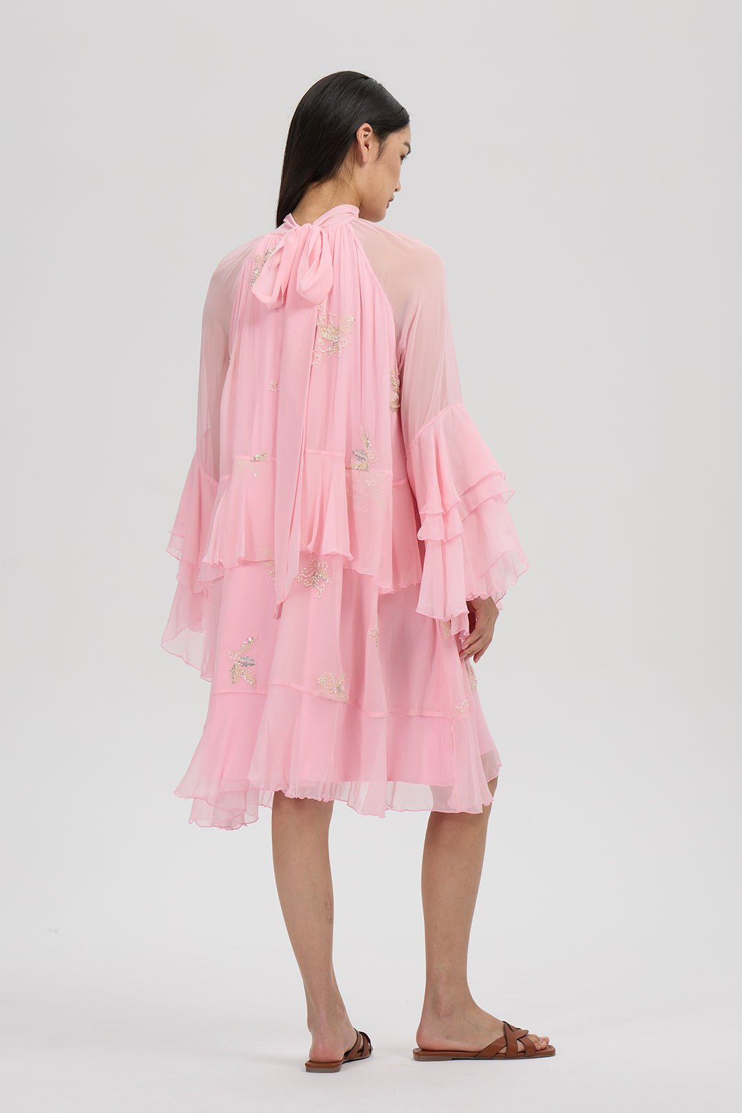 Elysia High-Neck Silk Layered Dress