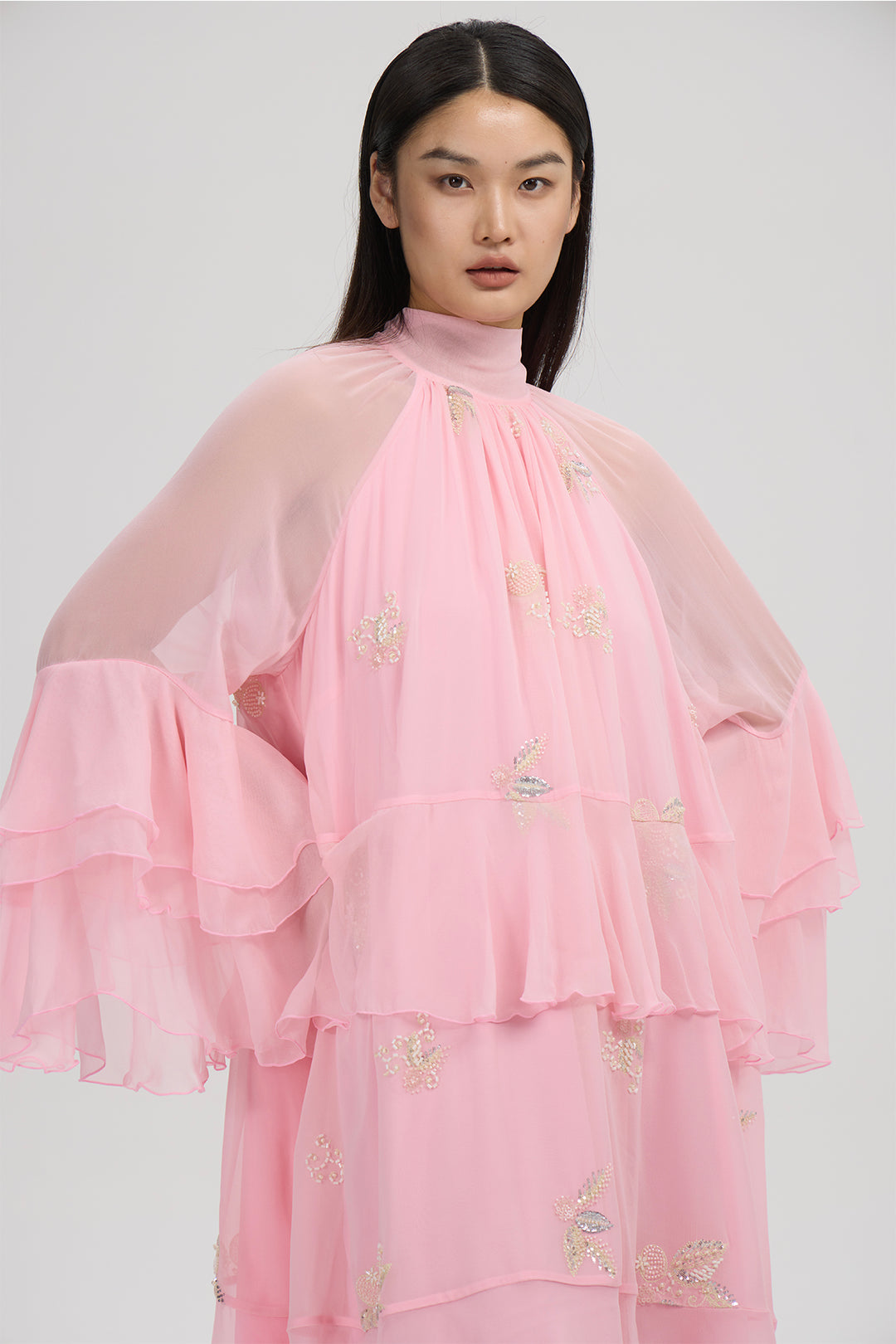 Elysia High-Neck Silk Layered Dress