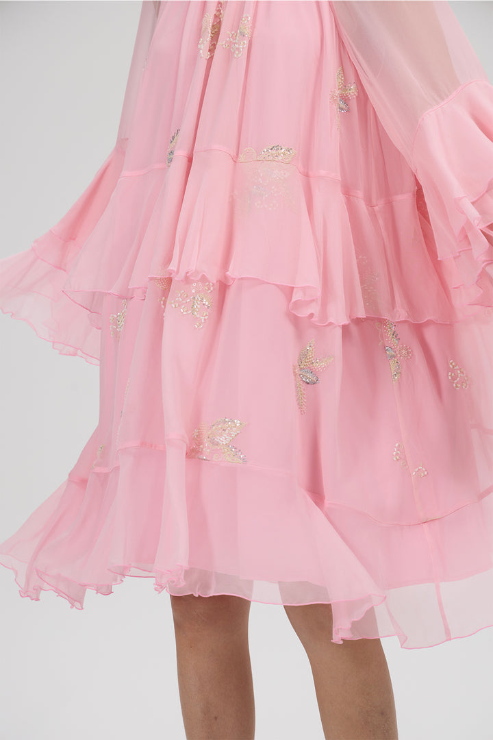 Elysia High-Neck Silk Layered Dress