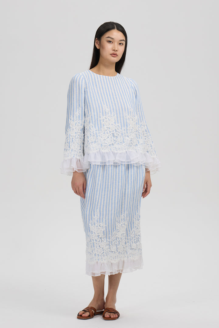 Elodie Lace Trim Striped Set