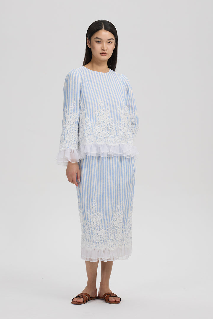 Elodie Lace Trim Striped Set