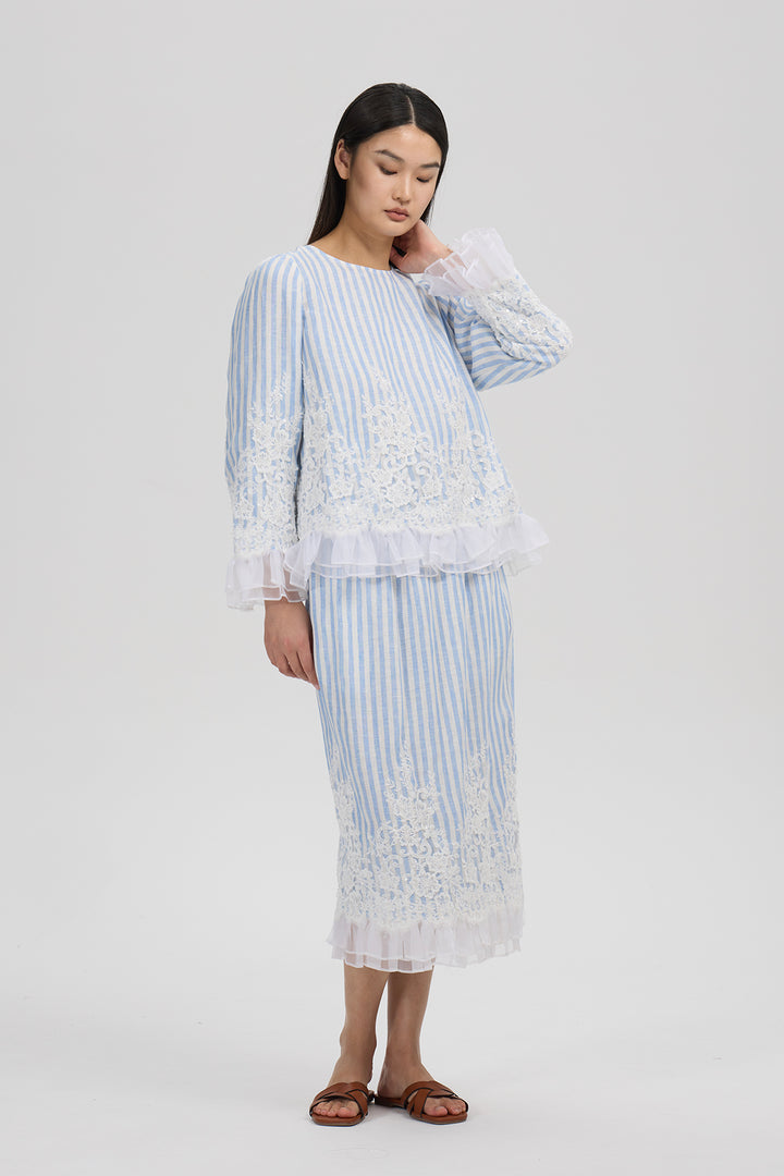 Elodie Lace Trim Striped Set