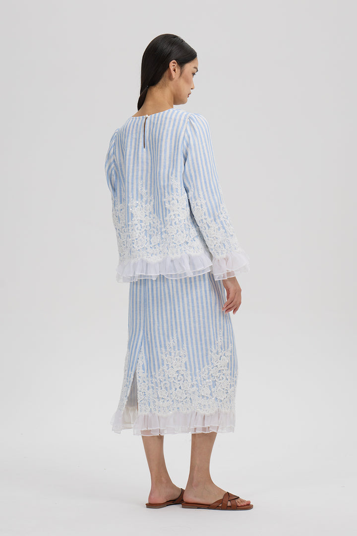 Elodie Lace Trim Striped Set