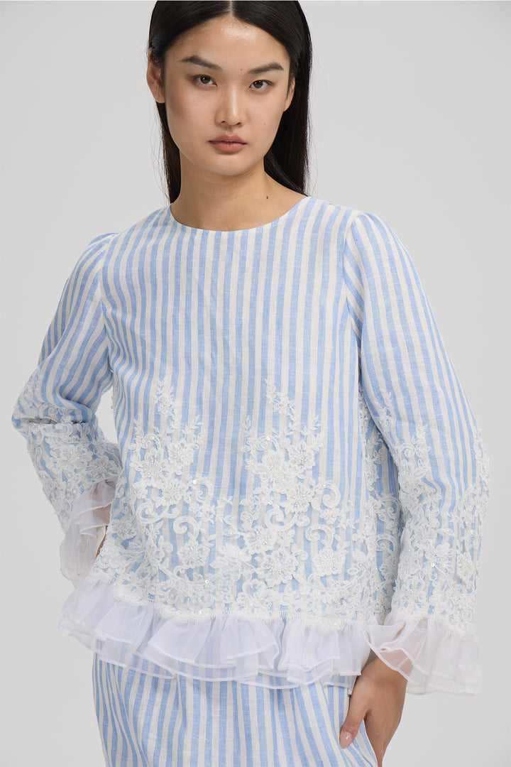 Elodie Lace Trim Striped Set