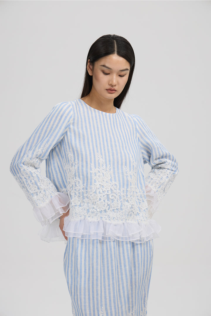 Elodie Lace Trim Striped Set