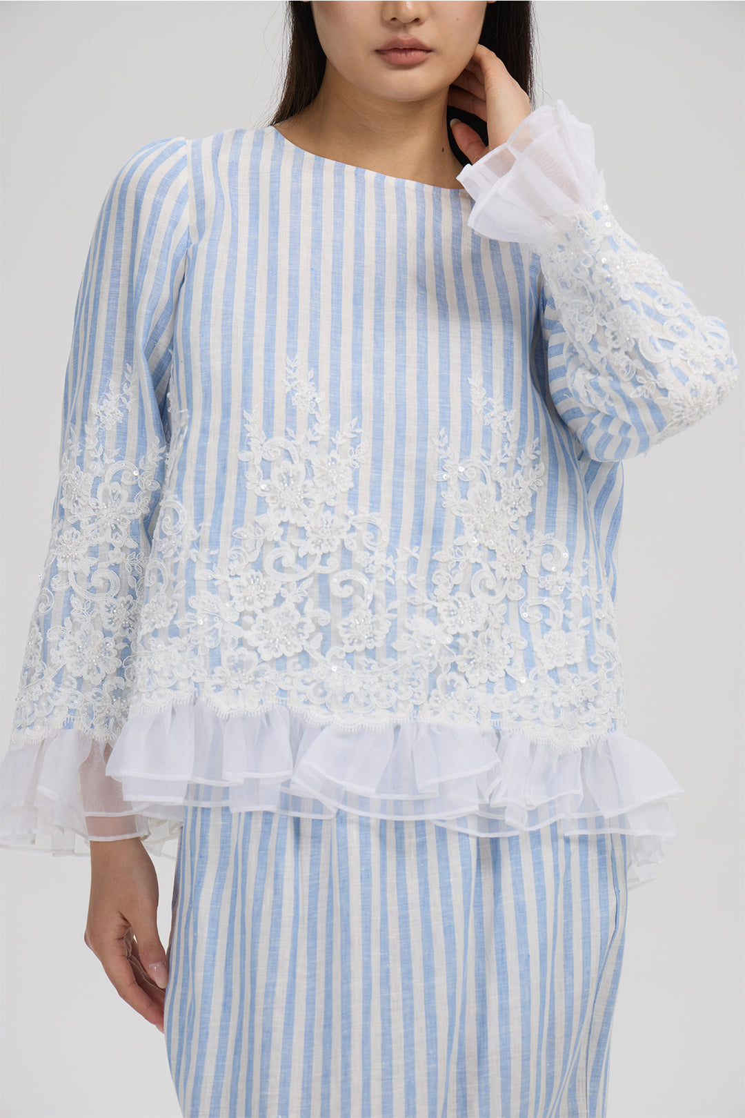 Elodie Lace Trim Striped Set