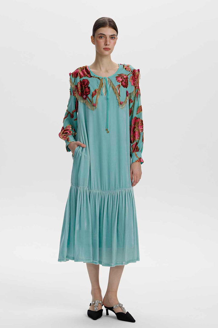 Claudine Floral Embellished Velvet Dress