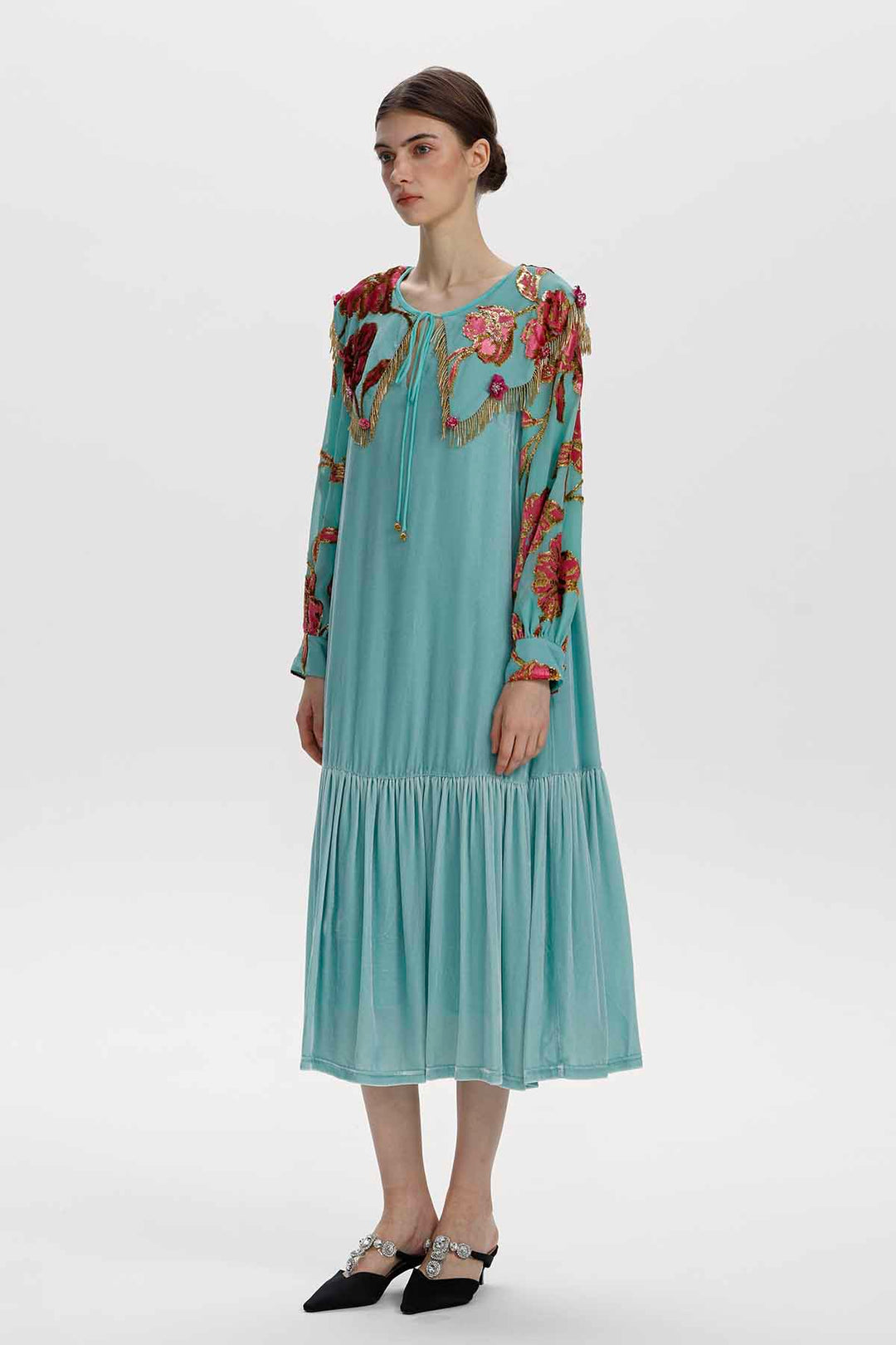 Claudine Floral Embellished Velvet Dress