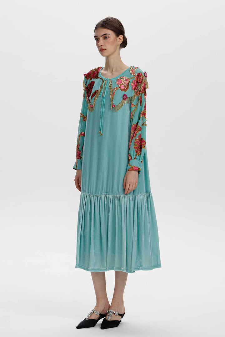 Claudine Floral Embellished Velvet Dress